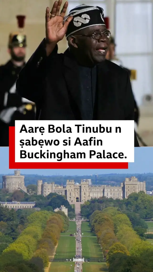 Aworan aarẹ Bola Tinubu to wọ agbada dudu, to si na ọwọ kan soke