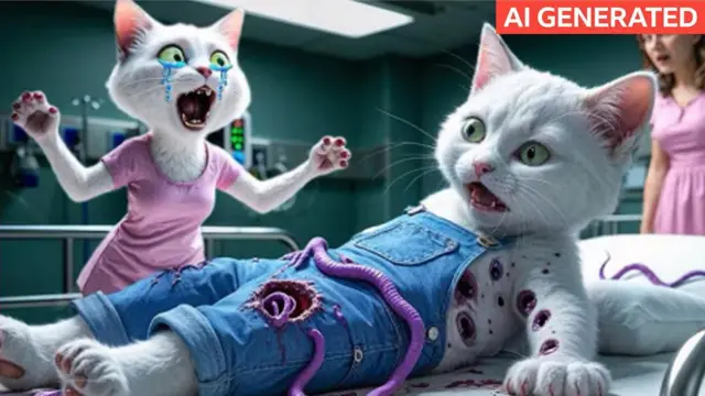 һ����AI���ɵĿ�ͨͼ��һֻè����ҽԺ�����ϣ���һֻèվ�ڴ��ߣ����ֵ����Š�