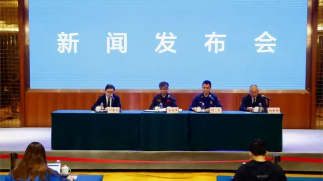 Liu Lusong, spokesperson of the Civil Aviation Administration of China (CAAC), Mao Yanfeng, director of the accident investigation department of the Civil Aviation Administration of China (CAAC), He Rong, an official with the Fire and Rescue Corps of Guangxi Zhuang Autonomous Region and Sun Shiying, an official with China Eastern Airlines attend a news conference after a China Eastern Airlines Boeing 737-800 plane flying from Kunming to Guangzhou crashed in Wuzhou, Guangxi Zhuang Autonomous Region, China March 23, 2022.