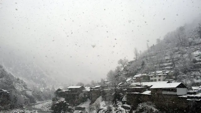 A view of the first snow fall of the season, in Neelum valley, in Pakistani administered Kashmir,