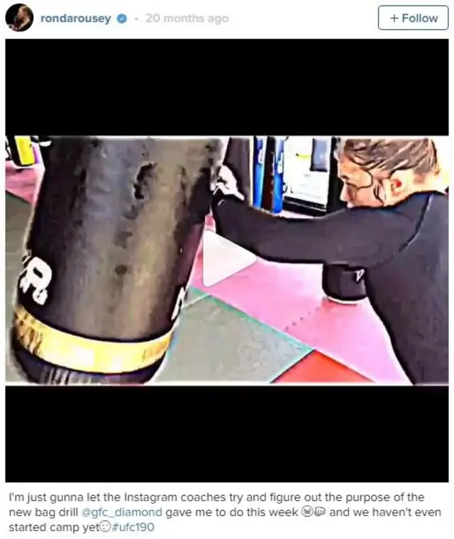 Captura de pantalla de la cuenta de Instagram de Ronda Rousey