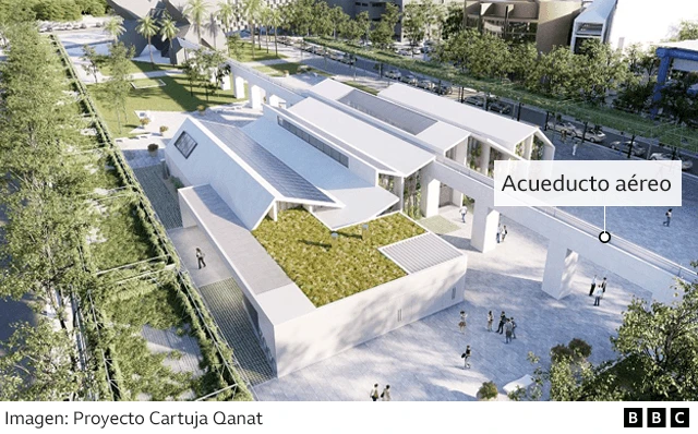 Edificio de Cartuja Qanat marcando el acueducto aéreo
