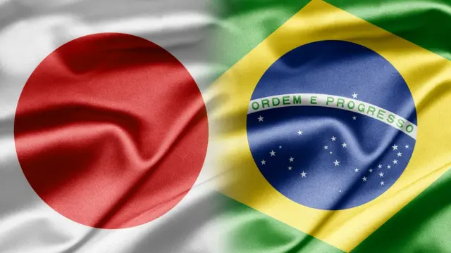 Bandeiras japonesa e brasileira se fundindo