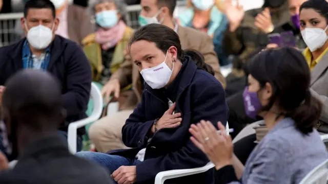 Pablo Iglesias durante un acto de campaña para las elecciones de Madrid