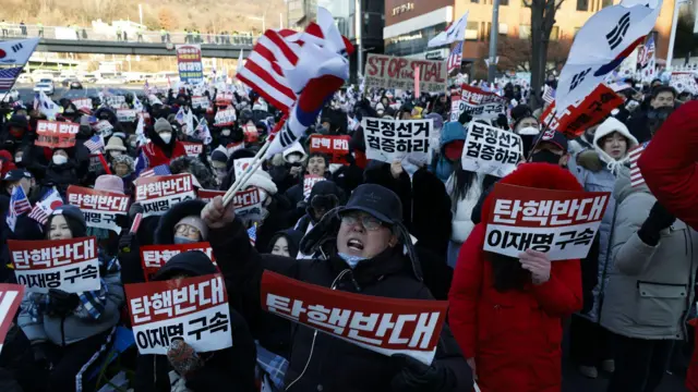 protesto yapan Yoon taraftarları 