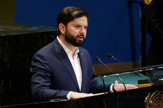 Boric habla durante la Asamblea General de la ONU