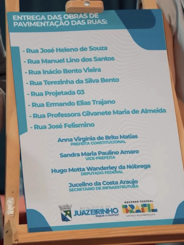Placa com nome de ruas cujas obras de pavimentação foram entregues