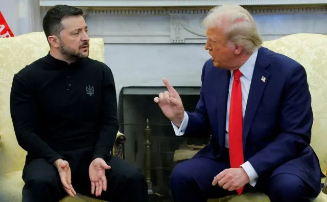 Presiden Ukraina, Volodymyr Zelensky, dan Presiden AS, Donald Trump, adu argumen di hadapan pers di Ruang Oval, Gedung Putih. 