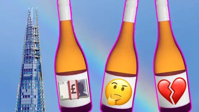 The Shard and three wine bottles