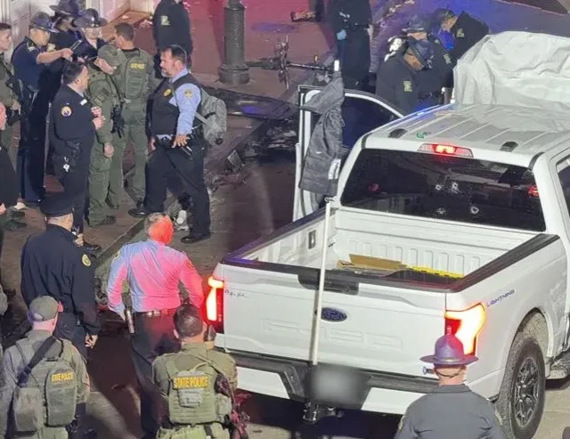 BBC Verify geolocate dis white truck wey im foto bin circulate for social media go front of Rick Cabaret on Bourbon Street