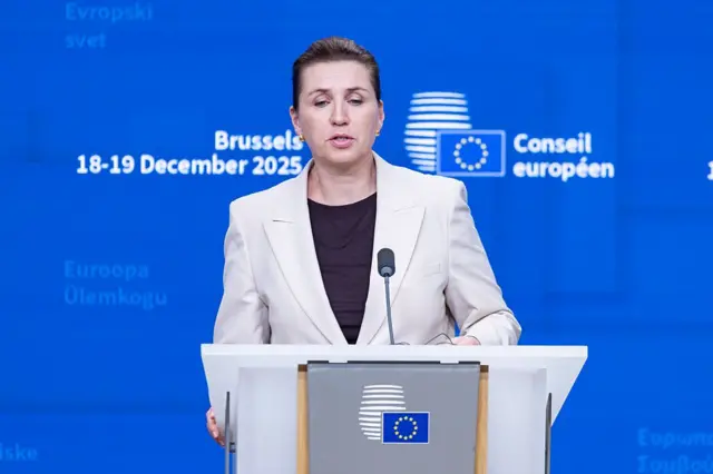 ਡੈਨਮਾਰਕ ਦੀ ਪ੍ਰਧਾਨ ਮੰਤਰੀ ਮੇਟੇ ਫਰੈਡਰਿਕਸਨ ਬਰਸਲਜ਼ ਵਿੱਚ ਯੂਰਪੀ ਯੂਨੀਅਨ ਵਿੱਚ ਸੰਬੋਧਨ ਕਰਦੇ ਹੋਏ