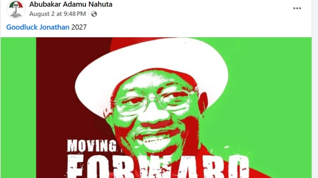 Screenshot of post wit Goodluck Jonathan picture