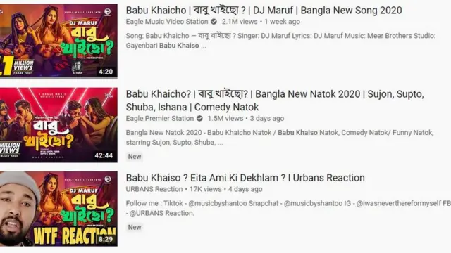 সামাজিক যোগাযোগ মাধ্যম ফেসবুক ও ইউটিউবে সেপ্টেম্বর মাসে প্রকাশিত একটি গান যার শিরোনাম 'বাবু খাইছো'