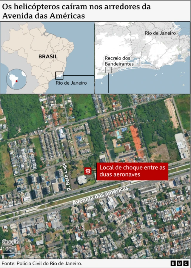 Mapa com indicação do local do acidente.