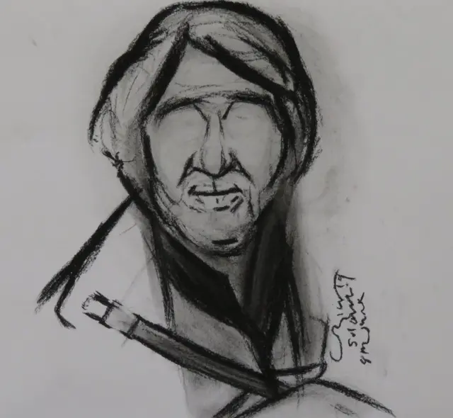 વૃંદાવન સોલંકીએ બનાવેલું હુસૈનનું સ્કેચ