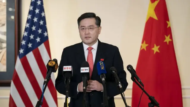 秦剛在美國華盛頓向中美媒體發表講話（新華社圖片28/7/2021）