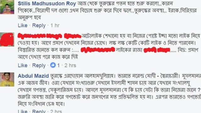 বিবিসি বাংলার ফেসবুক পাতায় 'লাইকের রাজা'র বিজ্ঞাপনী কমেন্ট।