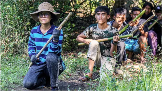 Members of the People's Defence Force (PDF) training in the forests of the Kayin State, November 2021
