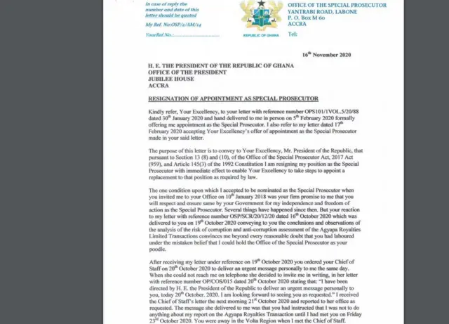 Martin Amidu resignation letter