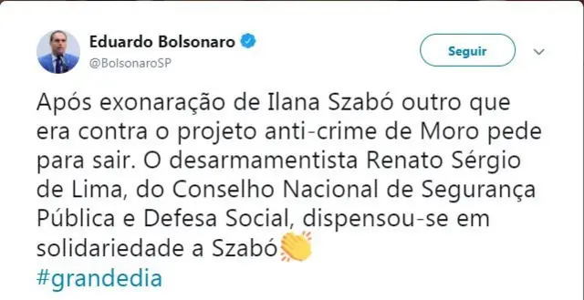 Tuíte Eduardo Bolsonaro