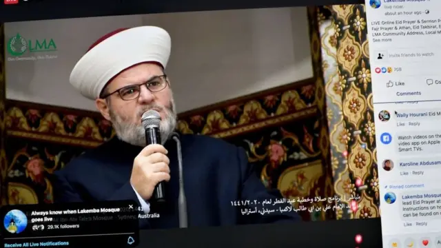 بثّ مباشر على فيسبوك لصلاة العيد من مسجد لاکيمبا في مدينة سيدني الأسترالية