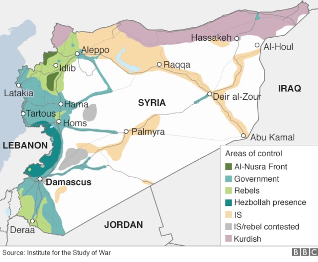 シリアの勢力地図（2015年12月8日）