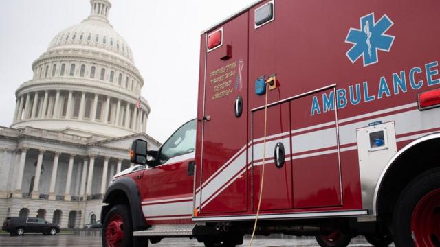 An ambulance parked outside Capitol Hill