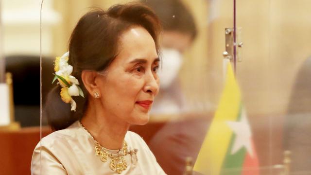 Aung San Suu Kyi attends a meeting on September 1, 2020