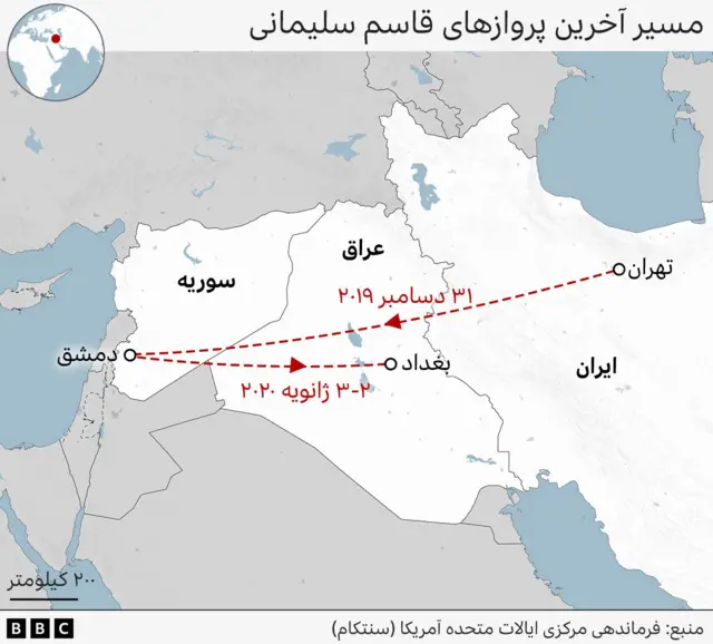 نقشه سنتکام از پرواز سلیمانی