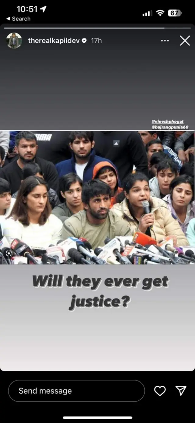 కపిల్ దేవ్ ఇన్‌స్టా స్టోరీ స్క్రీన్ షాట్