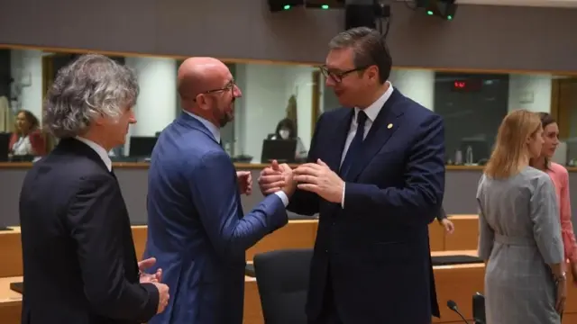 Srpski predsednik Aleksandar Vučić i predsednik Evropskog saveta Šarl Mišel
