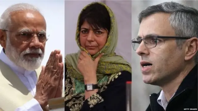 पीएम नरेंद्र मोदी, जम्मू-कश्मीर के पूर्व मुख्यमंत्री उमर अब्दुल्लाह और महबूबा मुफ़्ती