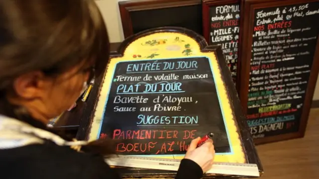 Menú de restaurante francés.