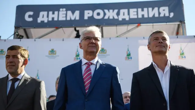 Губернатор Свердловской области Евгений Куйвашев, сити-менеджер Екатеринбурга Александр Якоб и мэр Екатеринбурга Евгений Ройзман (слева направо)
