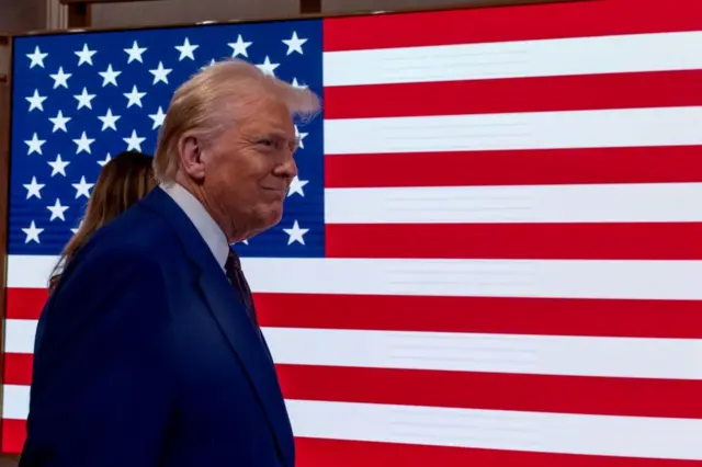 Donald Trump in front of a US flag