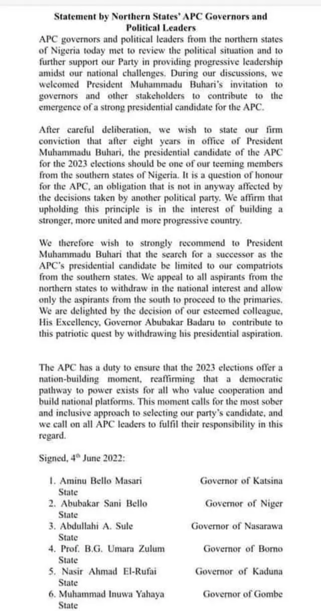 Atẹjade awọn gomina ariwa lẹyin ipade wọn