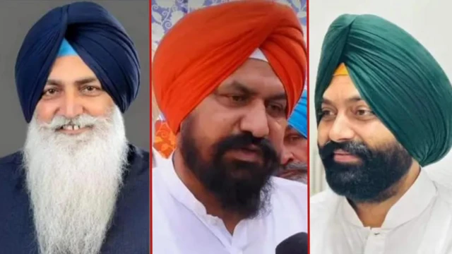 ਅਕਾਲੀ ਦਲ ਦੇ ਉਮੀਦਵਾਰ ਵਿਰਸਾ ਸਿੰਘ ਵਲਟੋਹਾ (ਐਨ ਖੱਬੇ), ਭਾਜਪਾ ਉਮੀਦਵਾਰ ਮਨਜੀਤ ਸਿੰਘ ਮੰਨਾ (ਵਿਚਕਾਰ) ਅਤੇ ਆਮ ਆਦਮੀ ਪਾਰਟੀ ਦੇ ਉਮੀਦਵਾਰ ਲਾਲਜੀਤ ਸਿੰਘ ਭੁੱਲਰ (ਐਨ ਸੱਜੇ)