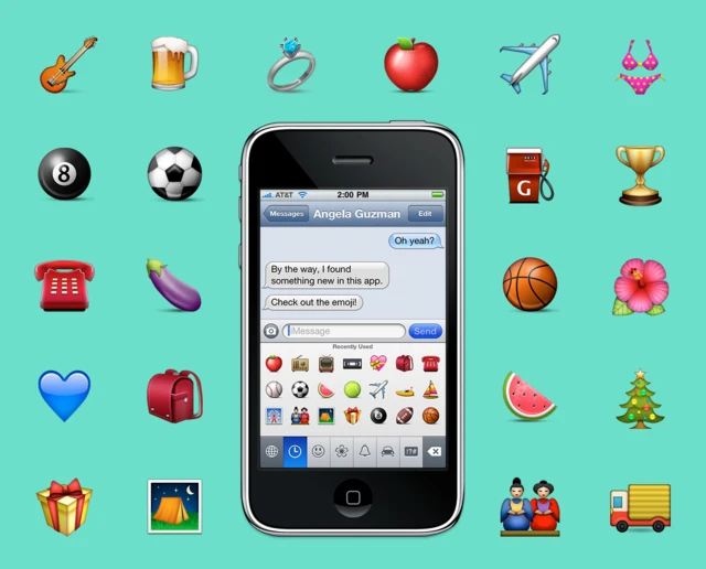 Un iPhone con unos emojis a los lados