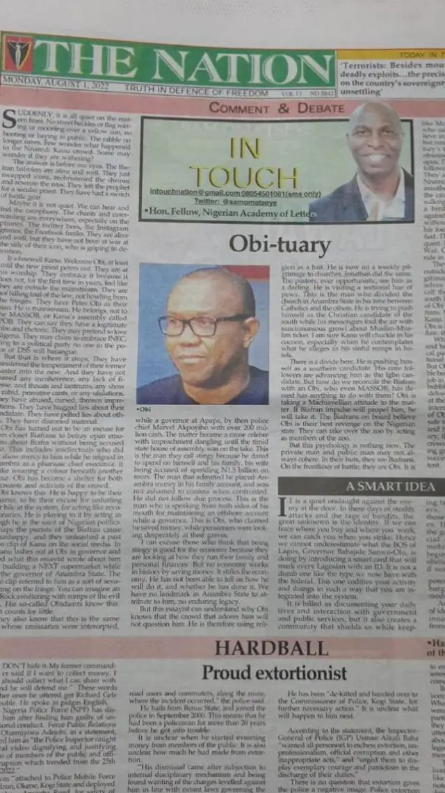 Ebe Omatseye dere ya bụ edeme ya na Nation Newspaper kpalitere okwu na soshial medịa Naịjirịa 