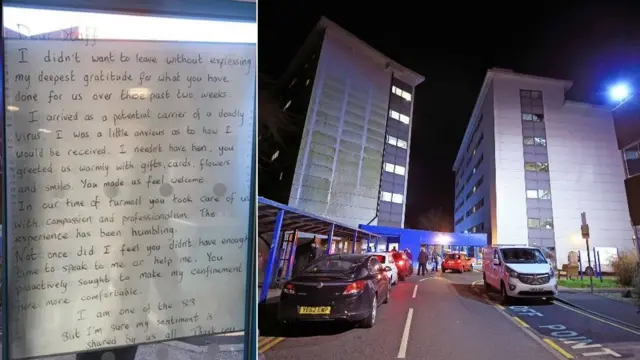 隔离人员留下字条对医院人员表达感谢（Credit: PA）
