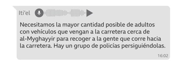 El mensaje en audio de Itiel por WhatsApp, pide vehículos para que evacúen a los colonos perseguidos por la policía