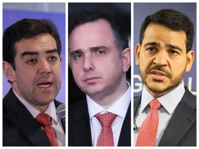 Montagem com fotos de Bruno Dantas, Rodrigo Pacheco e Jorge Messias