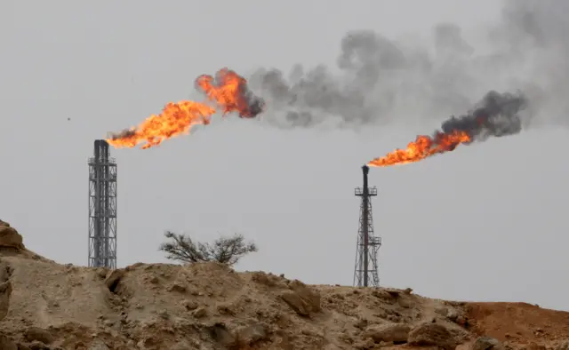 Oil production facilities on Khark Island, on the shore of the Gulf.