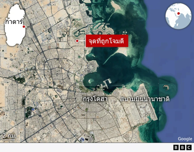 A map showing where the Israeli strikes hit in the Qatari capital Doha