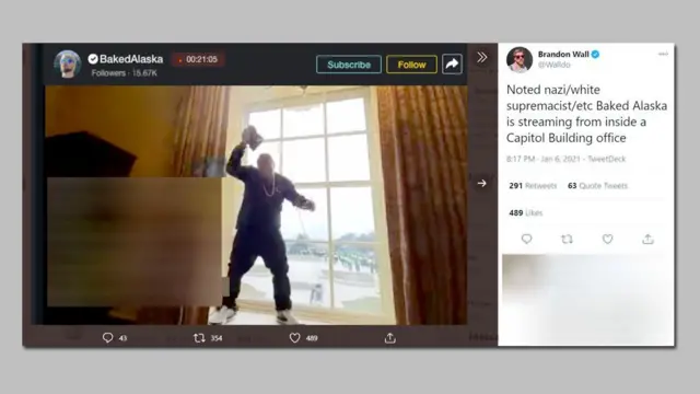 ‘બેક્ડ અલાસ્કા’ નામે વધુ ઓળખાતા ટિમ જિયોનેટ કૅપિટલમાં બુધવારે બનેલી ઘટનાઓનું લાઇવ સ્ટ્રીમિંગ કર્યું હતું