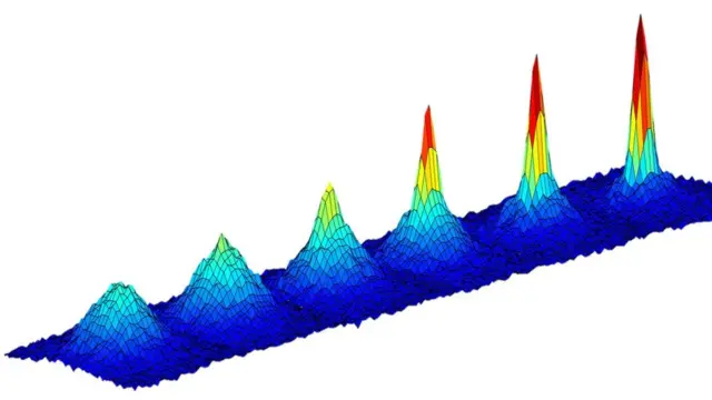 Ilustración sobre el enfriamiento de átomos y los cambios en la densidad de la materia