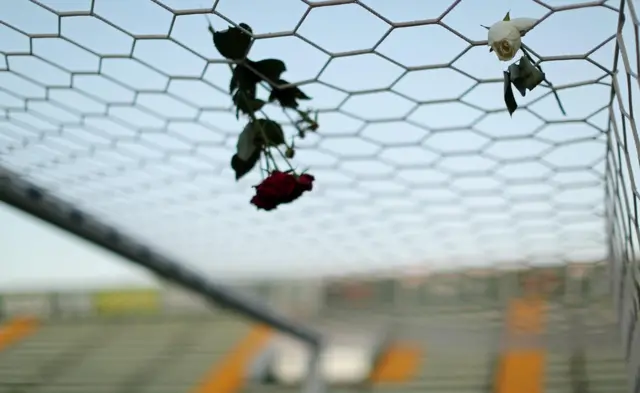 Una flor en el estadio del Chapecoense, en Brasil.