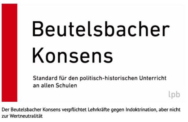 Trecho do site que explica o Beutelsbacher Konsens (Consenso de Beutelsbach), que estabelece diretrizes para as aulas na Alemanha