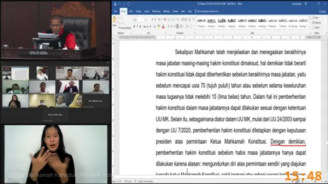 Tangkapan layar pembacaan putusan MK