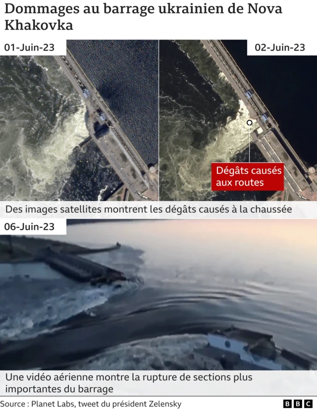 Images satellites des dommages sur le barrage